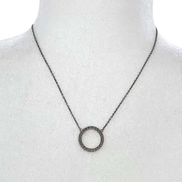 925 Sterling Silver And Crystal Pave Circle Necklace - Picture 1 of 4